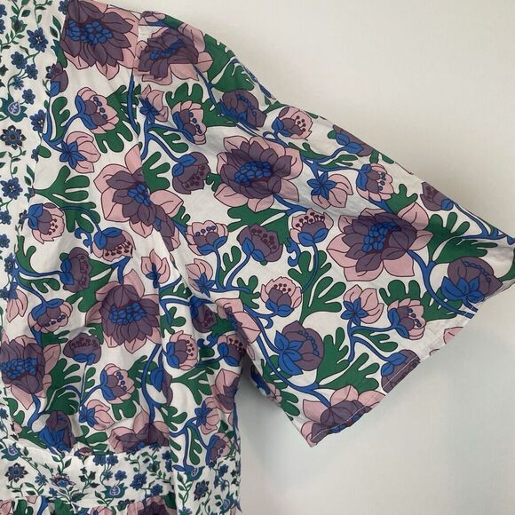 Boden Purple white Blue Green Floral Flit Flare Dress Size 16/18 - Picture 7 of 8